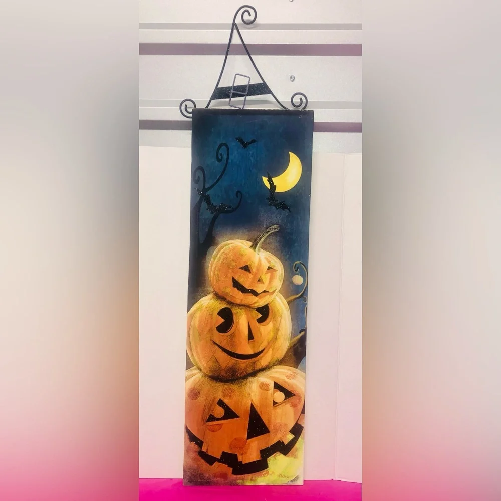 Halloween Jack-OLantern bats Moon Decorative Banner Wall Frame Decoration Orange